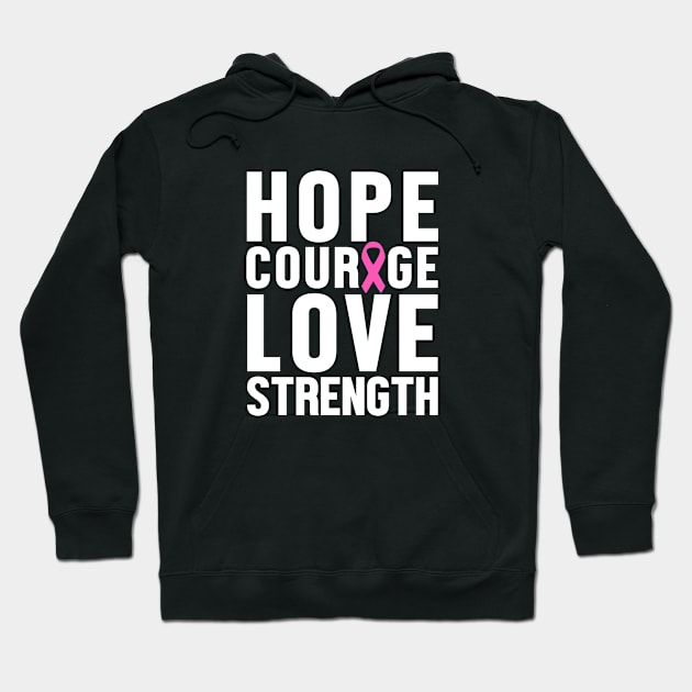 Pink Ribbon - Hope, Courage, Love & Strength Hoodie by jpmariano